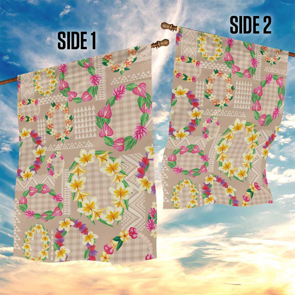 Hawaiian Kakau Tattoo Leis and Palaka Pattern Garden Flag Traditional Aloha Tribal Beige Color
