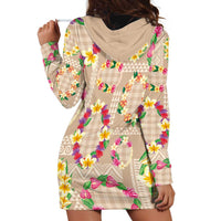 Hawaiian Kakau Tattoo Leis and Palaka Pattern Hoodie Dress Traditional Aloha Tribal Beige Color LT03 - Polynesian Pride
