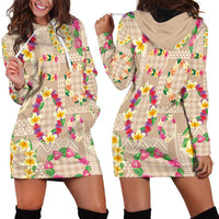 Hawaiian Kakau Tattoo Leis and Palaka Pattern Hoodie Dress Traditional Aloha Tribal Beige Color LT03 - Polynesian Pride