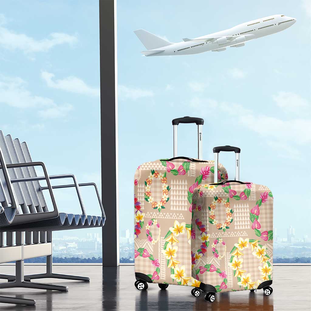 Hawaiian Kakau Tattoo Leis and Palaka Pattern Luggage Cover Traditional Aloha Tribal Beige Color