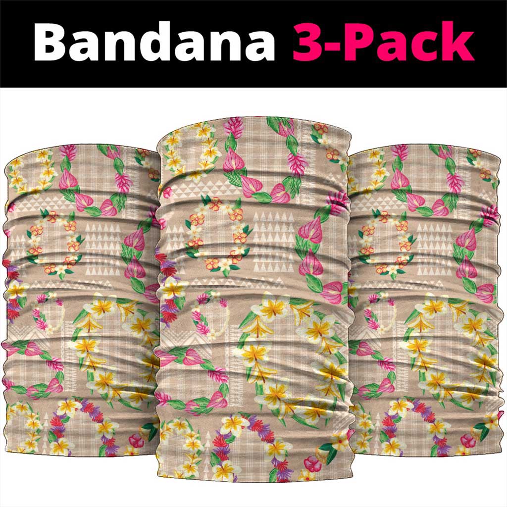 Hawaiian Kakau Tattoo Leis and Palaka Pattern Neck Gaiter Traditional Aloha Tribal Beige Color