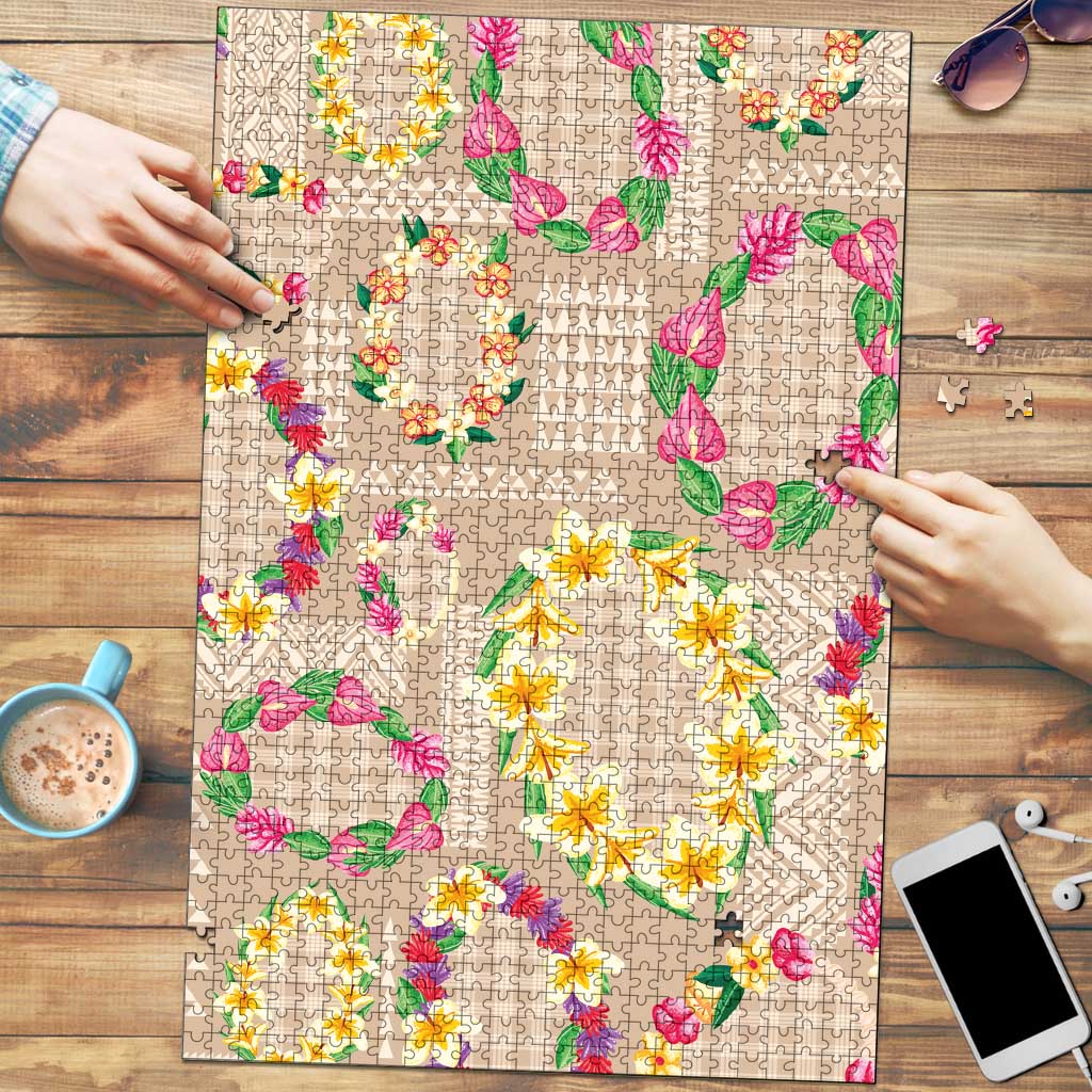 Hawaiian Kakau Tattoo Leis and Palaka Pattern Puzzle Traditional Aloha Tribal Beige Color