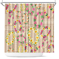 Hawaiian Kakau Tattoo Leis and Palaka Pattern Shower Curtain Traditional Aloha Tribal Beige Color