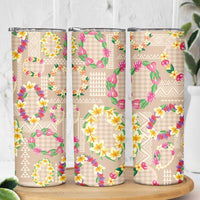 Hawaiian Kakau Tattoo Leis and Palaka Pattern Skinny Tumbler Traditional Aloha Tribal Beige Color LT03 - Polynesian Pride