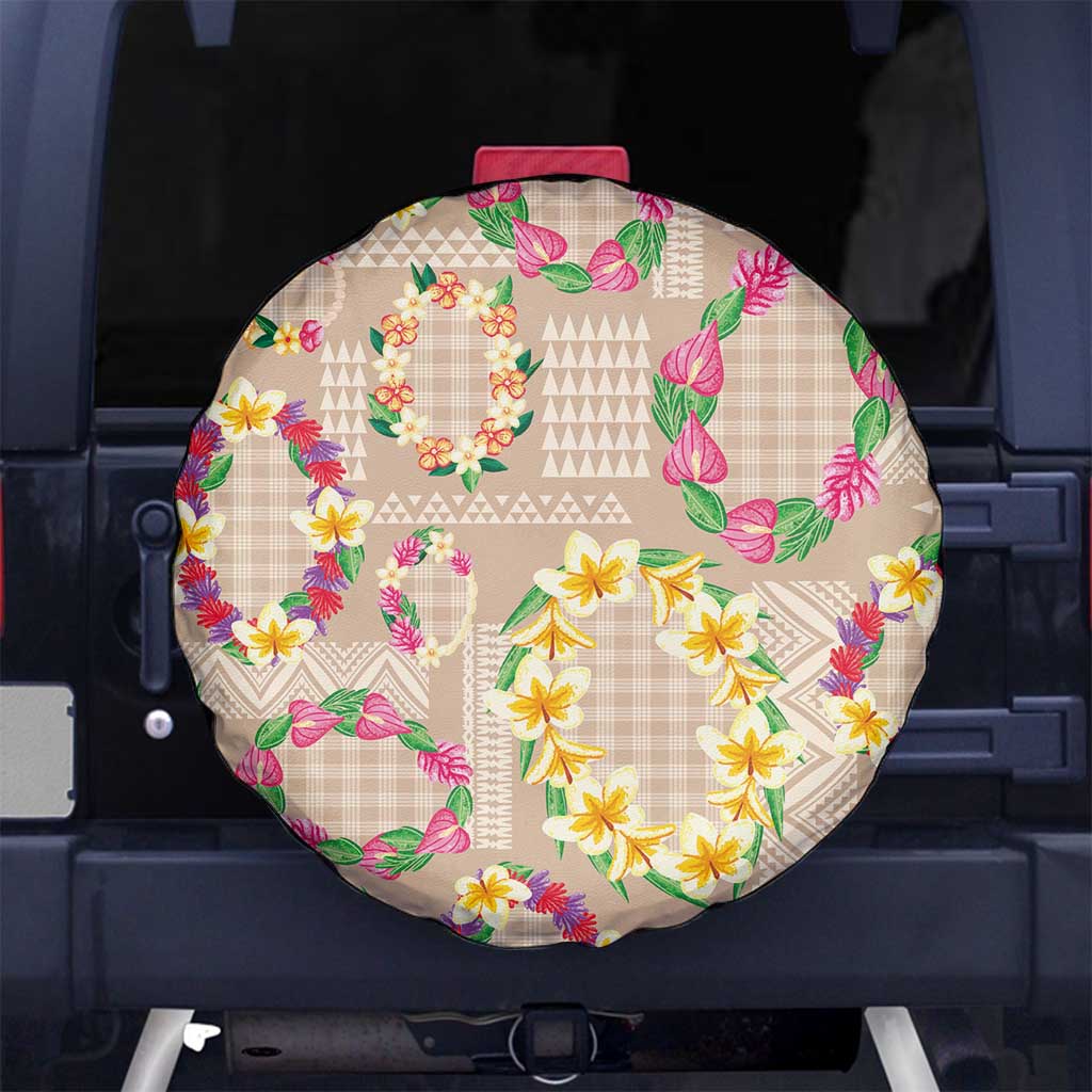 Hawaiian Kakau Tattoo Leis and Palaka Pattern Spare Tire Cover Traditional Aloha Tribal Beige Color LT03 No hole Beige - Polynesian Pride
