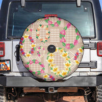 Hawaiian Kakau Tattoo Leis and Palaka Pattern Spare Tire Cover Traditional Aloha Tribal Beige Color LT03 Beige - Polynesian Pride