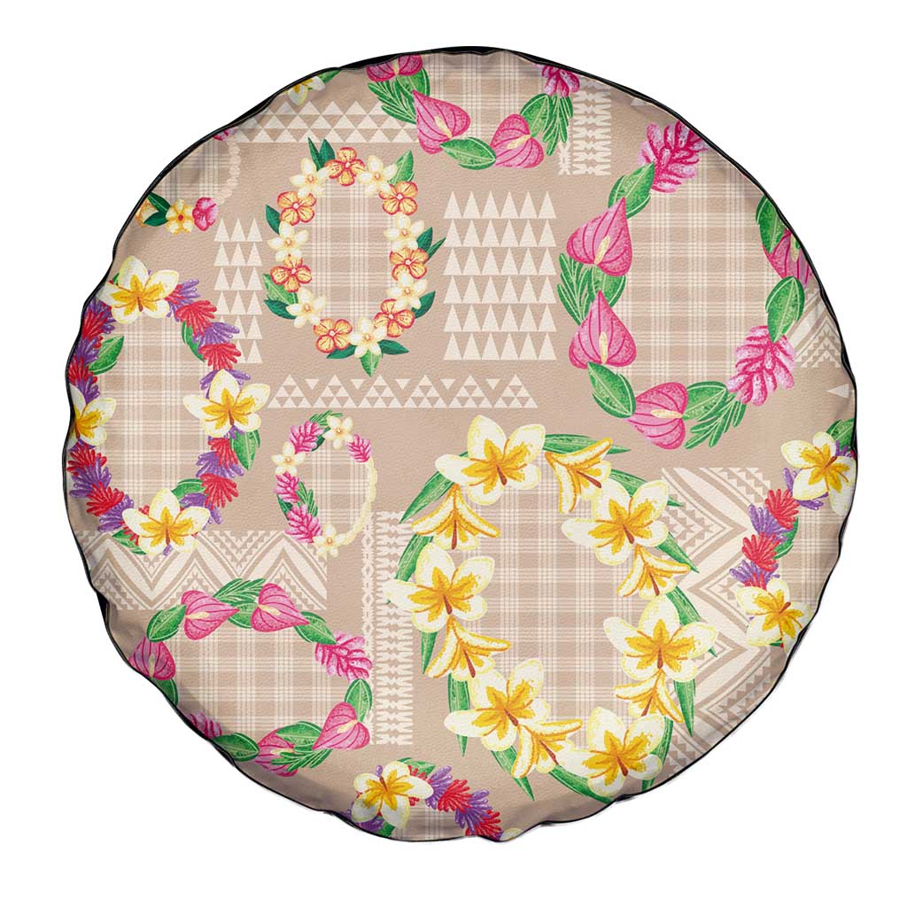 Hawaiian Kakau Tattoo Leis and Palaka Pattern Spare Tire Cover Traditional Aloha Tribal Beige Color LT03 - Polynesian Pride