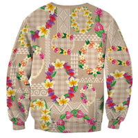 Hawaiian Kakau Tattoo Leis and Palaka Pattern Sweatshirt Traditional Aloha Tribal Beige Color