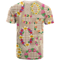 Hawaiian Kakau Tattoo Leis and Palaka Pattern T Shirt Traditional Aloha Tribal Beige Color