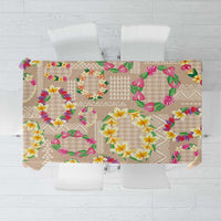Hawaiian Kakau Tattoo Leis and Palaka Pattern Tablecloth Traditional Aloha Tribal Beige Color