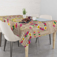 Hawaiian Kakau Tattoo Leis and Palaka Pattern Tablecloth Traditional Aloha Tribal Beige Color