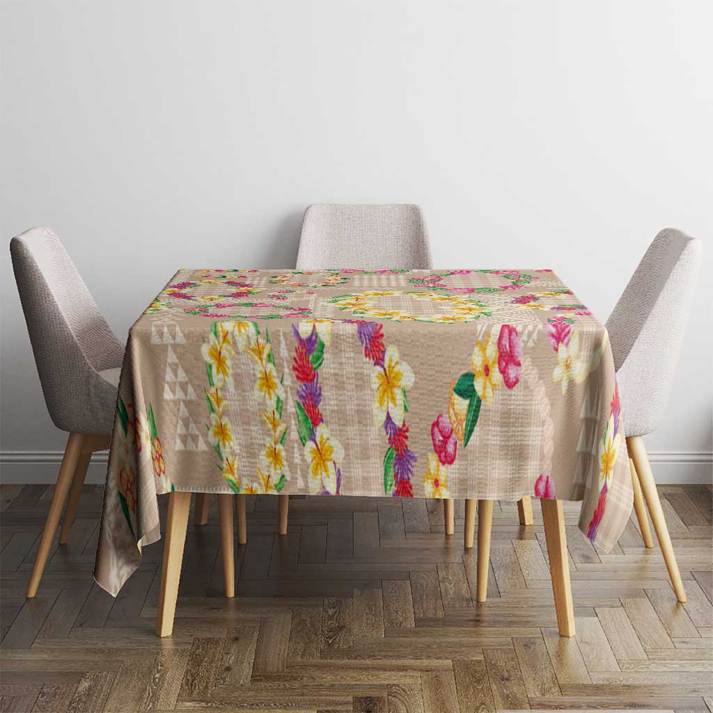 Hawaiian Kakau Tattoo Leis and Palaka Pattern Tablecloth Traditional Aloha Tribal Beige Color