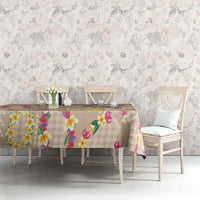 Hawaiian Kakau Tattoo Leis and Palaka Pattern Tablecloth Traditional Aloha Tribal Beige Color