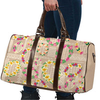 Hawaiian Kakau Tattoo Leis and Palaka Pattern Travel Bag Traditional Aloha Tribal Beige Color