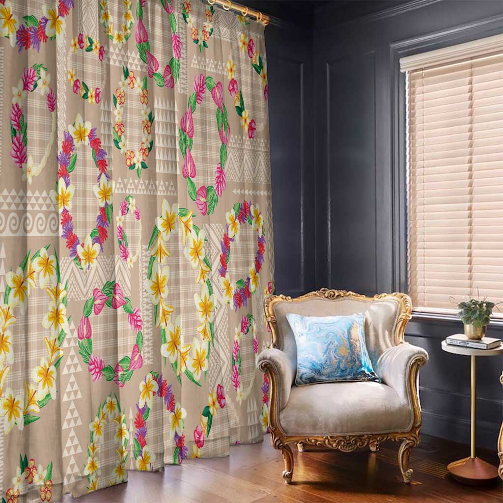 Hawaiian Kakau Tattoo Leis and Palaka Pattern Window Curtain Traditional Aloha Tribal Beige Color