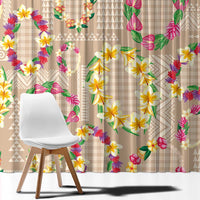 Hawaiian Kakau Tattoo Leis and Palaka Pattern Window Curtain Traditional Aloha Tribal Beige Color