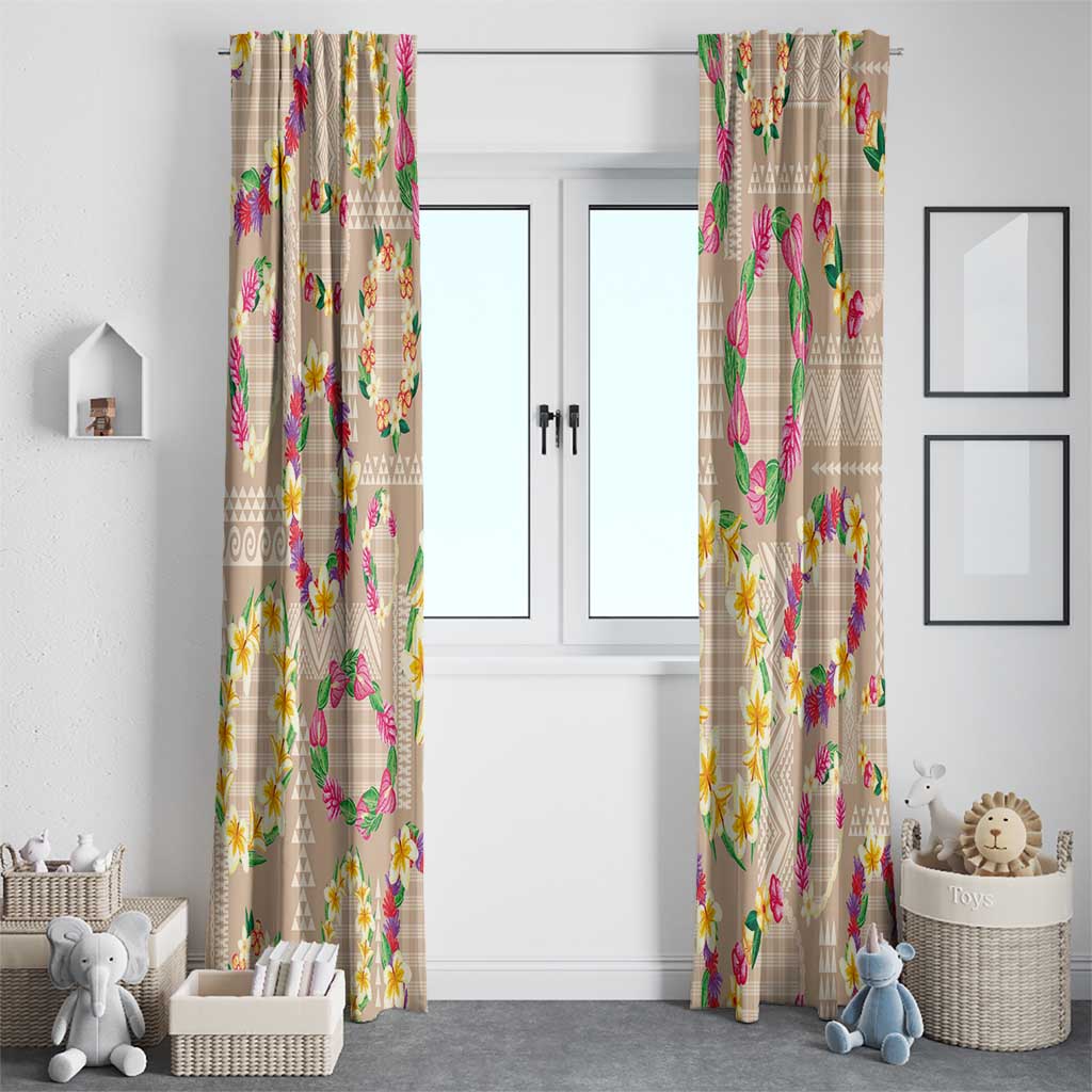 Hawaiian Kakau Tattoo Leis and Palaka Pattern Window Curtain Traditional Aloha Tribal Beige Color