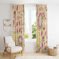 Hawaiian Kakau Tattoo Leis and Palaka Pattern Window Curtain Traditional Aloha Tribal Beige Color