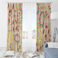 Hawaiian Kakau Tattoo Leis and Palaka Pattern Window Curtain Traditional Aloha Tribal Beige Color