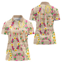 Hawaiian Kakau Tattoo Leis and Palaka Pattern Women Polo Shirt Traditional Aloha Tribal Beige Color LT03 - Polynesian Pride