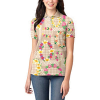 Hawaiian Kakau Tattoo Leis and Palaka Pattern Women Polo Shirt Traditional Aloha Tribal Beige Color LT03 - Polynesian Pride