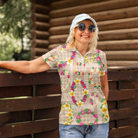 Hawaiian Kakau Tattoo Leis and Palaka Pattern Women Polo Shirt Traditional Aloha Tribal Beige Color LT03 - Polynesian Pride