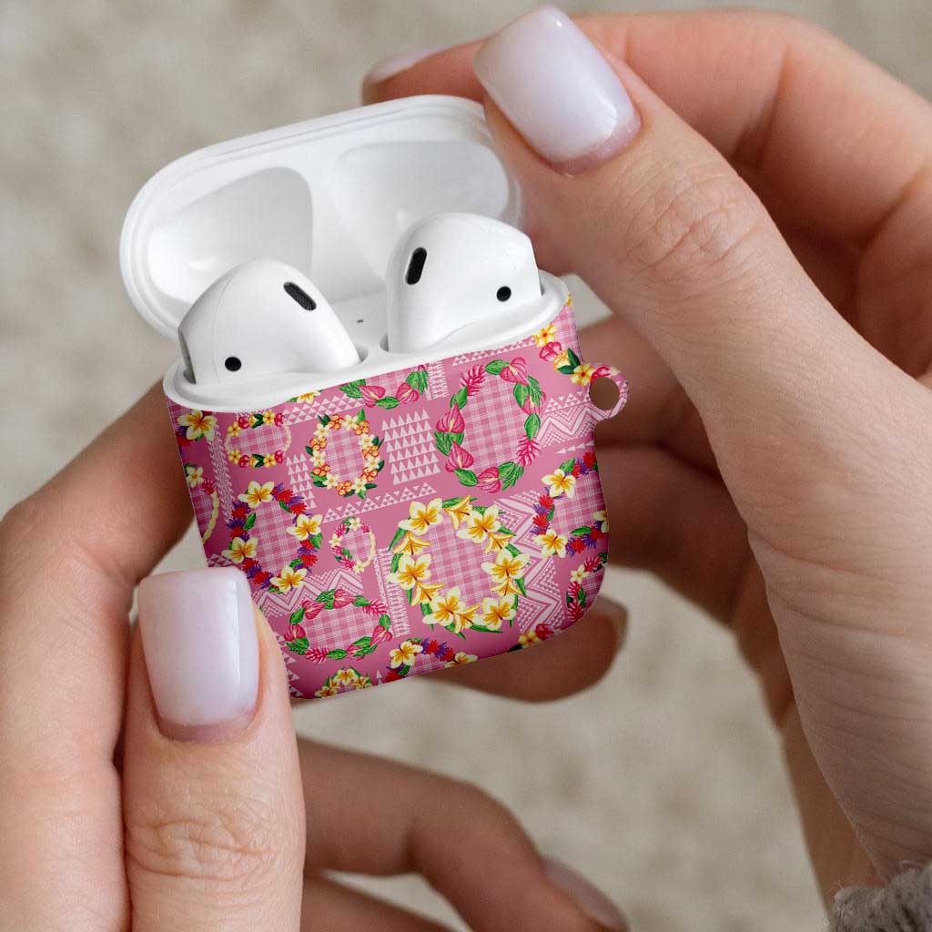 Hawaiian Leis AirPods Case Kakau Tattoos and Palaka Pastel Pink Color