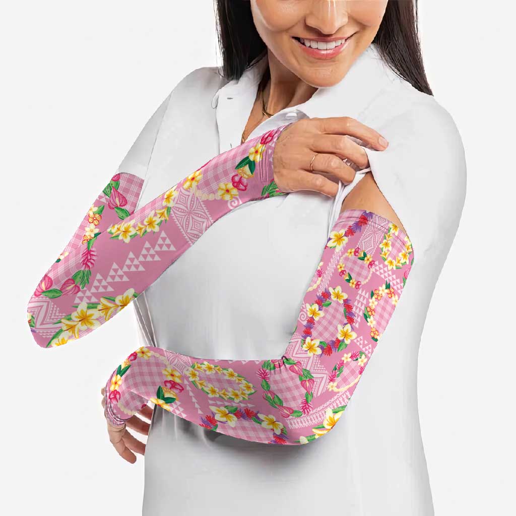 Hawaiian Leis Arm Sleeves Kakau Tattoos and Palaka Pastel Pink Color