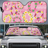 Hawaiian Leis Auto Sun Shade Kakau Tattoos and Palaka Pastel Pink Color