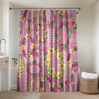Hawaiian Leis Bathroom Set Kakau Tattoos and Palaka Pastel Pink Color