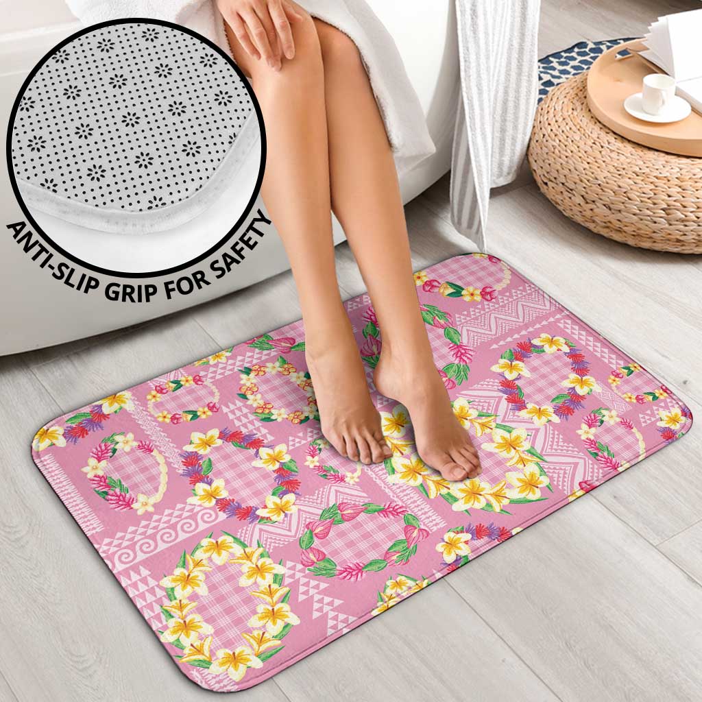Hawaiian Leis Bathroom Set Kakau Tattoos and Palaka Pastel Pink Color