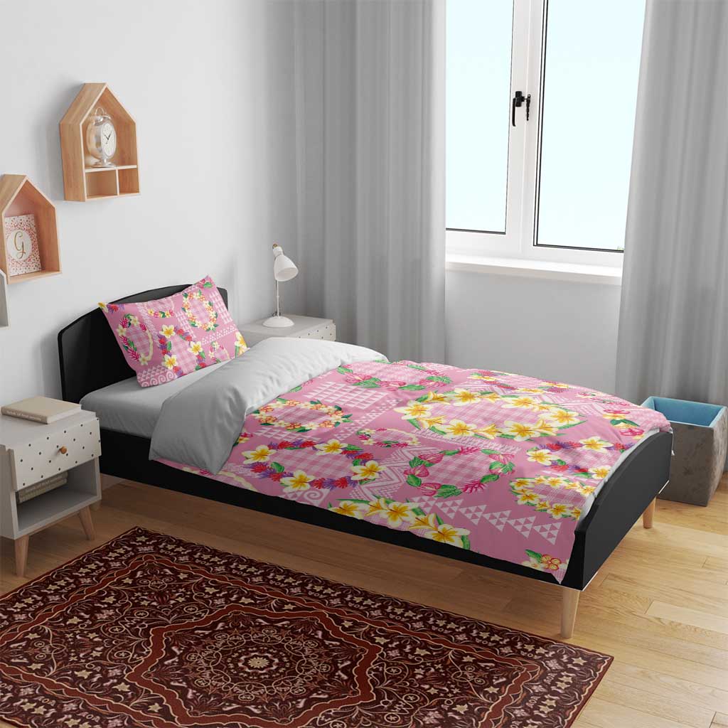 Hawaiian Leis Bedding Set Kakau Tattoos and Palaka Pastel Pink Color