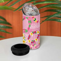 Hawaiian Leis 4 in 1 Can Cooler Tumbler Kakau Tattoos and Palaka Pastel Pink Color LT03 - Polynesian Pride