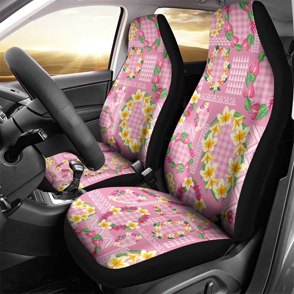 Hawaiian Leis Car Seat Cover Kakau Tattoos and Palaka Pastel Pink Color