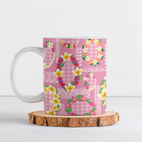 Hawaiian Leis Ceramic Mug Kakau Tattoos and Palaka Pastel Pink Color