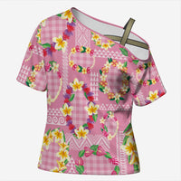 Hawaiian Leis Cross Shoulder Shirt Kakau Tattoos and Palaka Pastel Pink Color