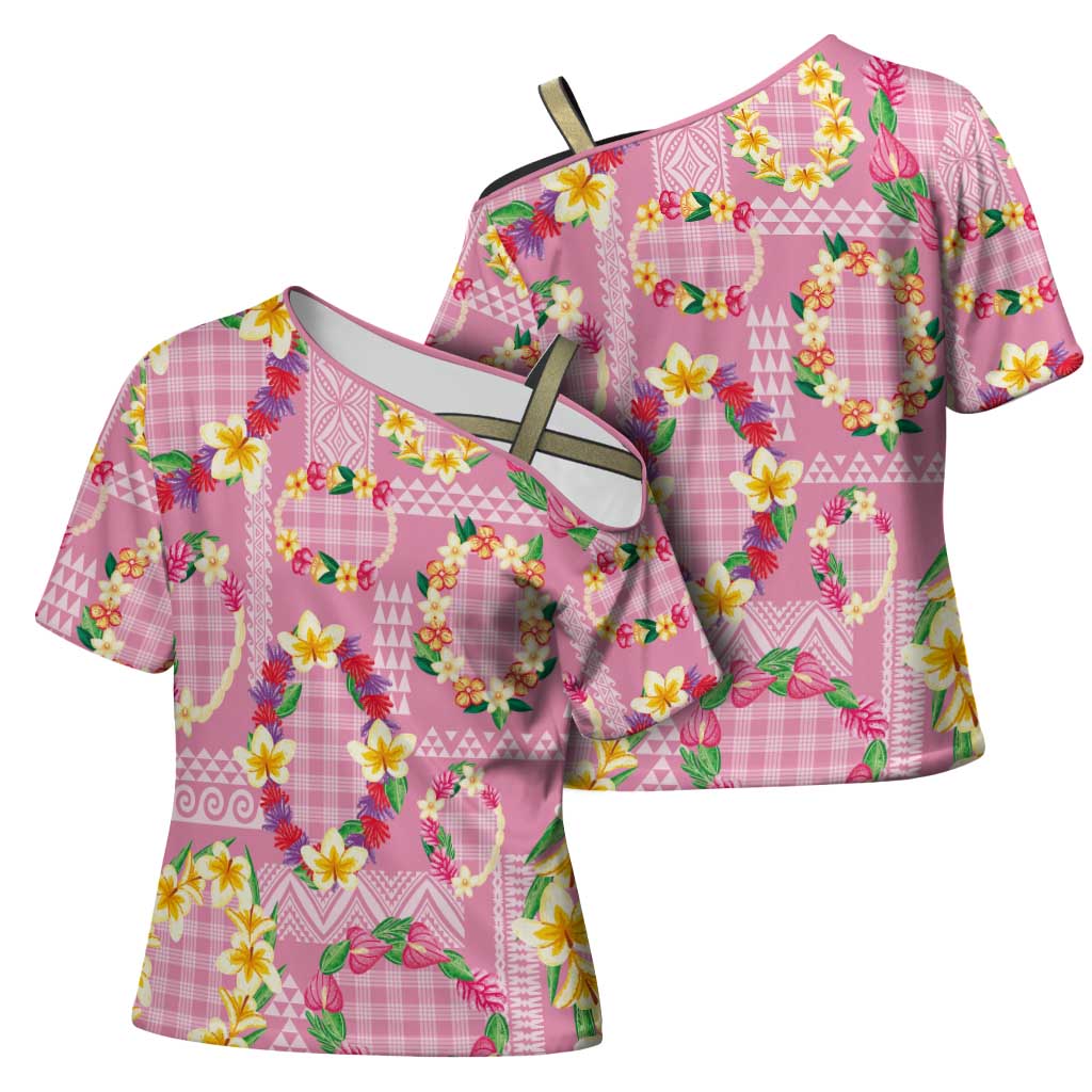 Hawaiian Leis Cross Shoulder Shirt Kakau Tattoos and Palaka Pastel Pink Color