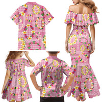 Hawaiian Leis Family Matching Mermaid Dress and Hawaiian Shirt Kakau Tattoos and Palaka Pastel Pink Color LT03 - Polynesian Pride