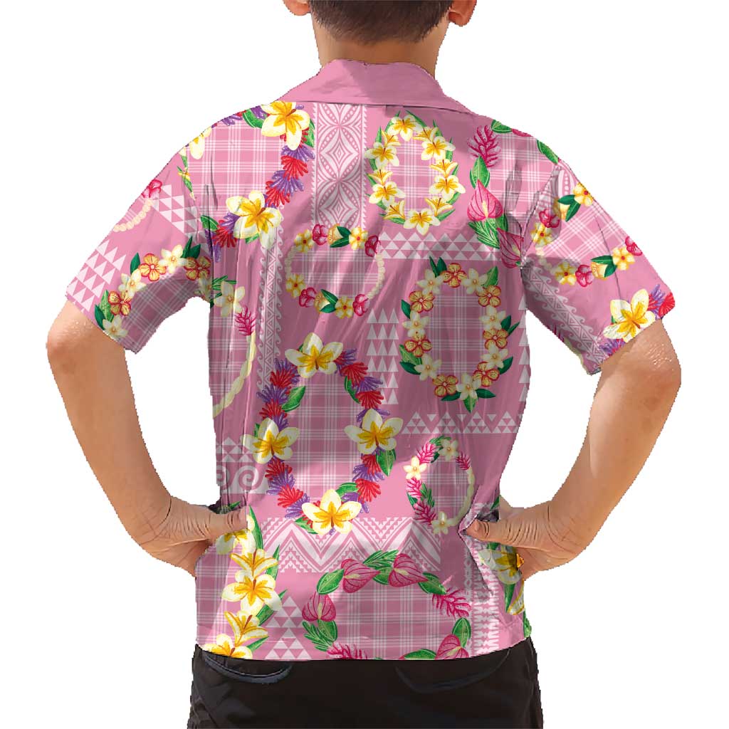 Hawaiian Leis Family Matching Off Shoulder Maxi Dress and Hawaiian Shirt Kakau Tattoos and Palaka Pastel Pink Color LT03 - Polynesian Pride