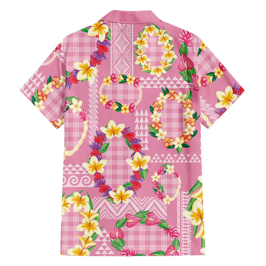 Hawaiian Leis Family Matching Off Shoulder Short Dress and Hawaiian Shirt Kakau Tattoos and Palaka Pastel Pink Color LT03 - Polynesian Pride