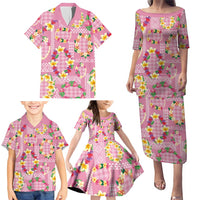 Hawaiian Leis Family Matching Puletasi and Hawaiian Shirt Kakau Tattoos and Palaka Pastel Pink Color LT03 - Polynesian Pride