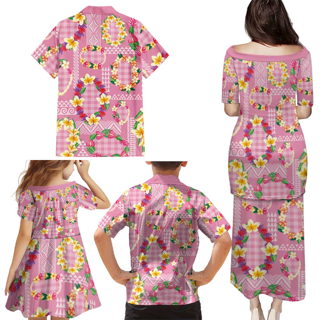 Hawaiian Leis Family Matching Puletasi and Hawaiian Shirt Kakau Tattoos and Palaka Pastel Pink Color LT03 - Polynesian Pride