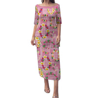 Hawaiian Leis Family Matching Puletasi and Hawaiian Shirt Kakau Tattoos and Palaka Pastel Pink Color LT03 Mom's Dress Pink - Polynesian Pride