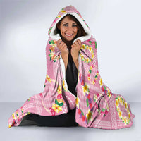 Hawaiian Leis Hooded Blanket Kakau Tattoos and Palaka Pastel Pink Color