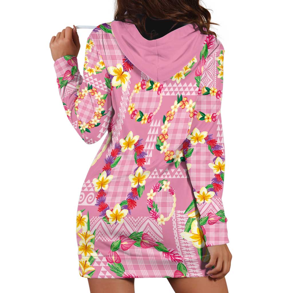 Hawaiian Leis Hoodie Dress Kakau Tattoos and Palaka Pastel Pink Color
