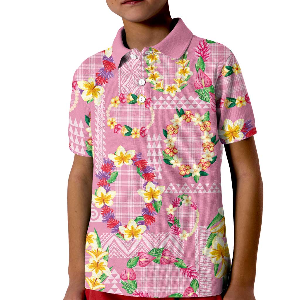 Hawaiian Leis Kid Polo Shirt Kakau Tattoos and Palaka Pastel Pink Color