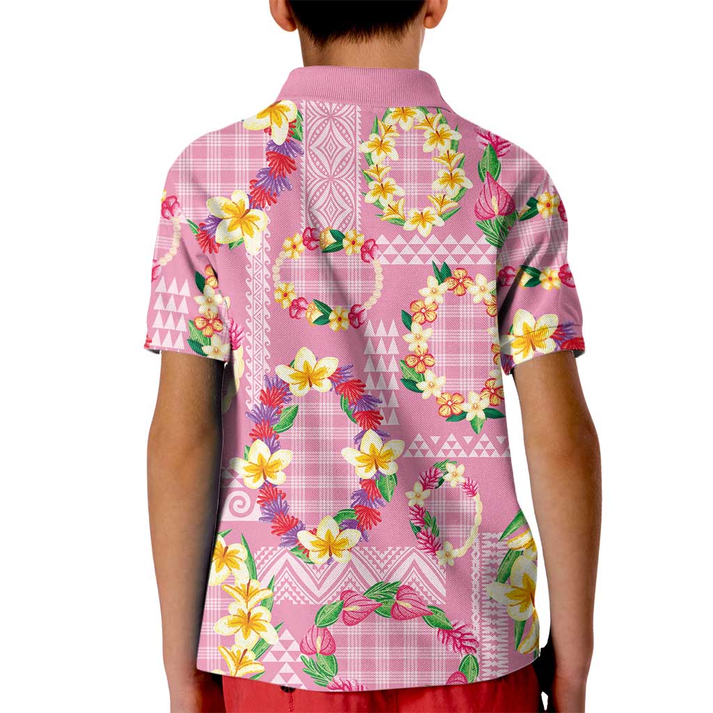 Hawaiian Leis Kid Polo Shirt Kakau Tattoos and Palaka Pastel Pink Color