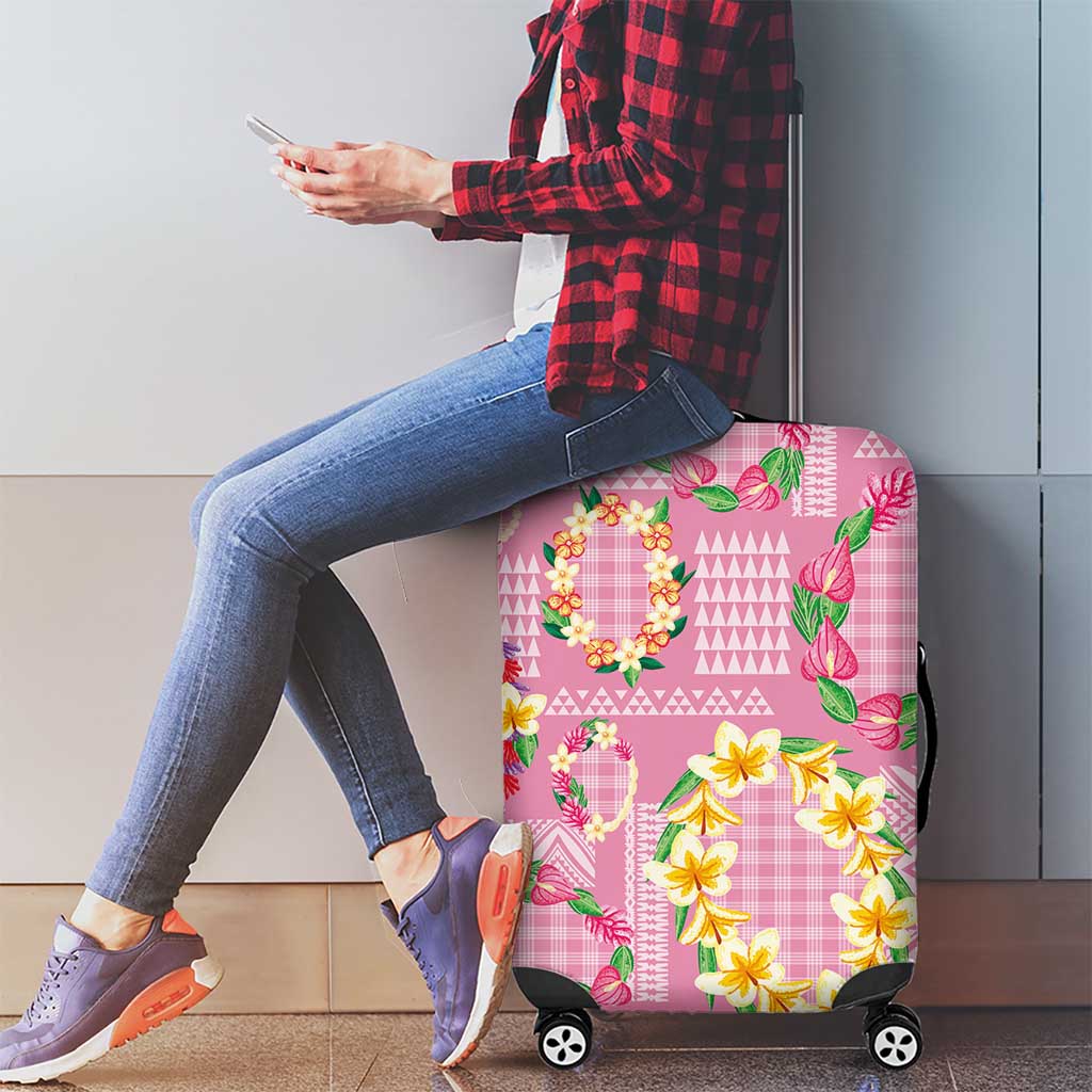 Hawaiian Leis Luggage Cover Kakau Tattoos and Palaka Pastel Pink Color