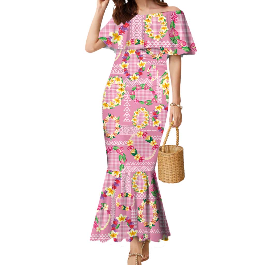 Hawaiian Leis Mermaid Dress Kakau Tattoos and Palaka Pastel Pink Color