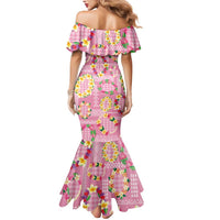 Hawaiian Leis Mermaid Dress Kakau Tattoos and Palaka Pastel Pink Color